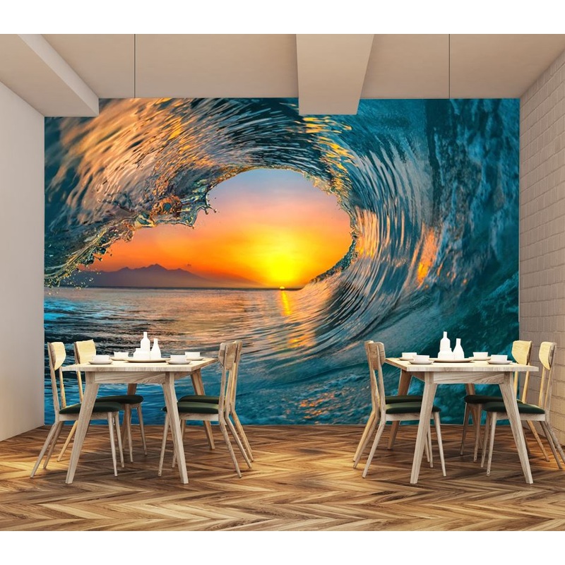 Wallpaper Murals Peel and Stick Removable Sunset View through a Wave Photograph High Quality