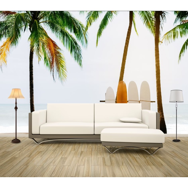 Wallpaper Murals Peel and Stick Removable Surf Boards Near Beach & Palm Trees High Quality
