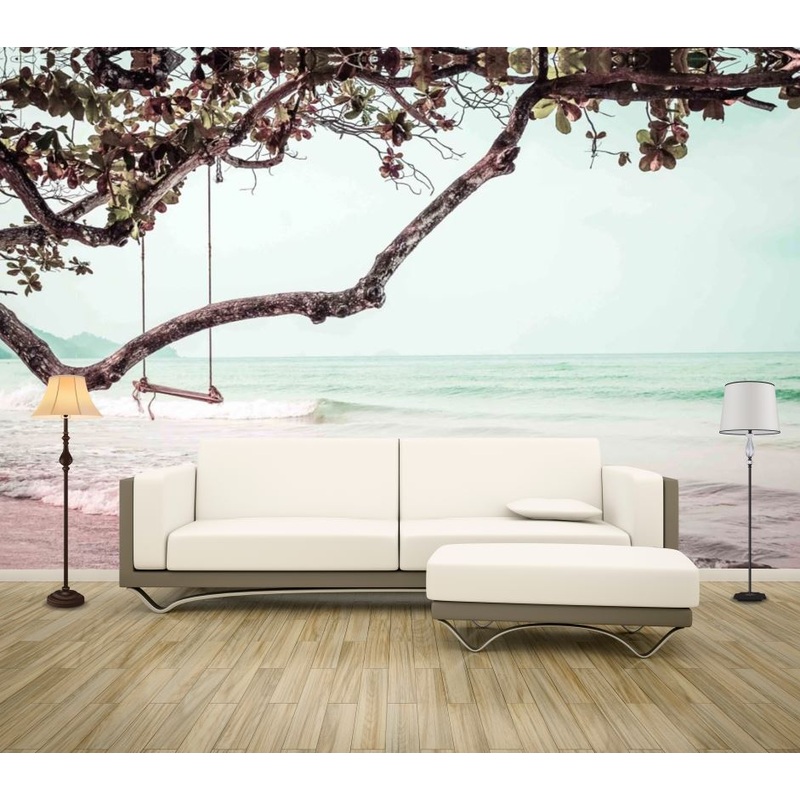 Wallpaper Murals Peel and Stick Removable Swing on a Tree Near Beach Photograph High Quality
