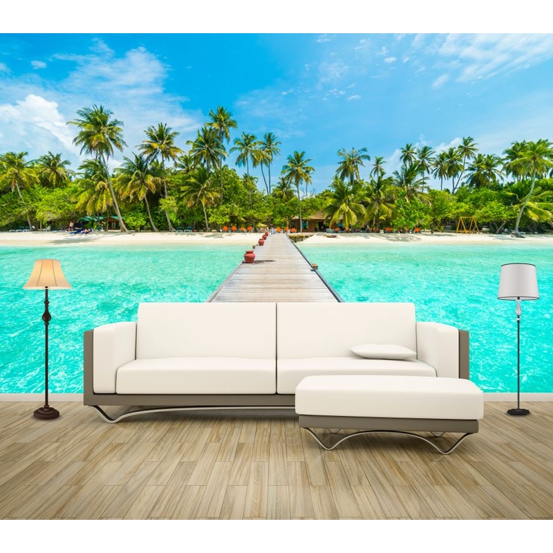 Wallpaper Murals Peel and Stick Removable Wooden Pier Over Beach High Quality