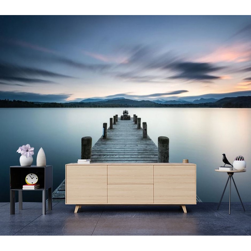 Wallpaper Murals Peel and Stick Removable Wooden Pier Over Beach Photograph High Quality
