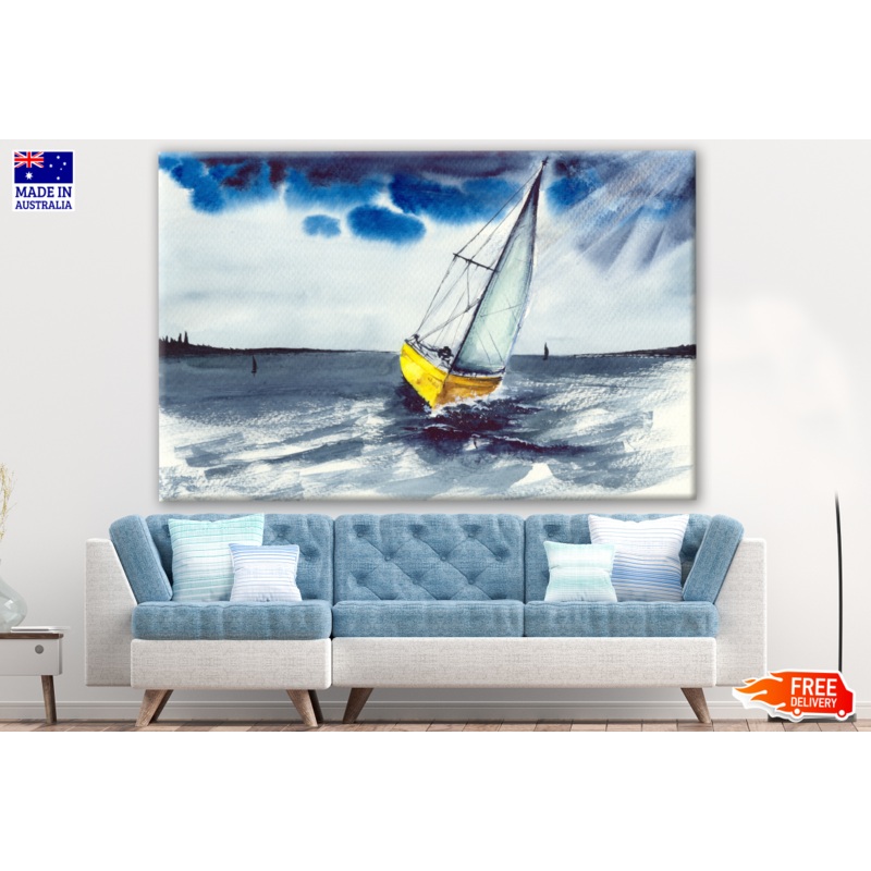 Watercolor Sailing Boat In The Storm Painting Print 100% Australian Made