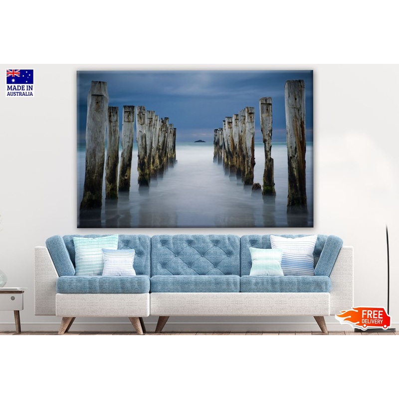 Wooden Pier Remains on a Beach Print 100% Australian Made