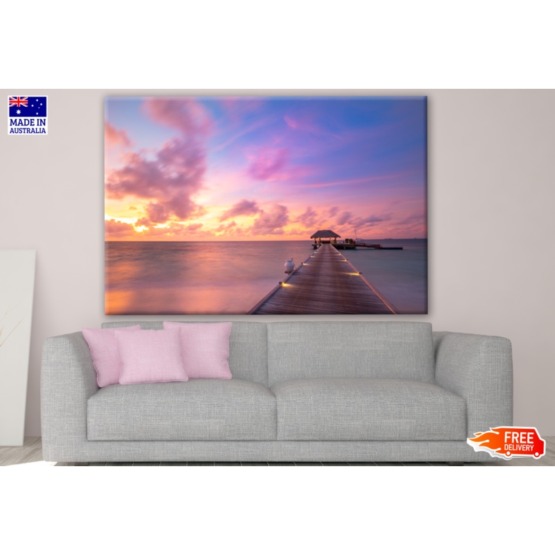 Wooden Pier with Red Sky Sunset Photograph Print 100% Australian Made