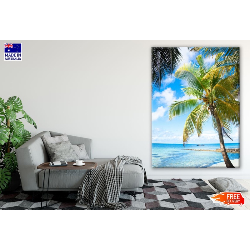 Beach with Palm Tree Photograph Print 100% Australian Made