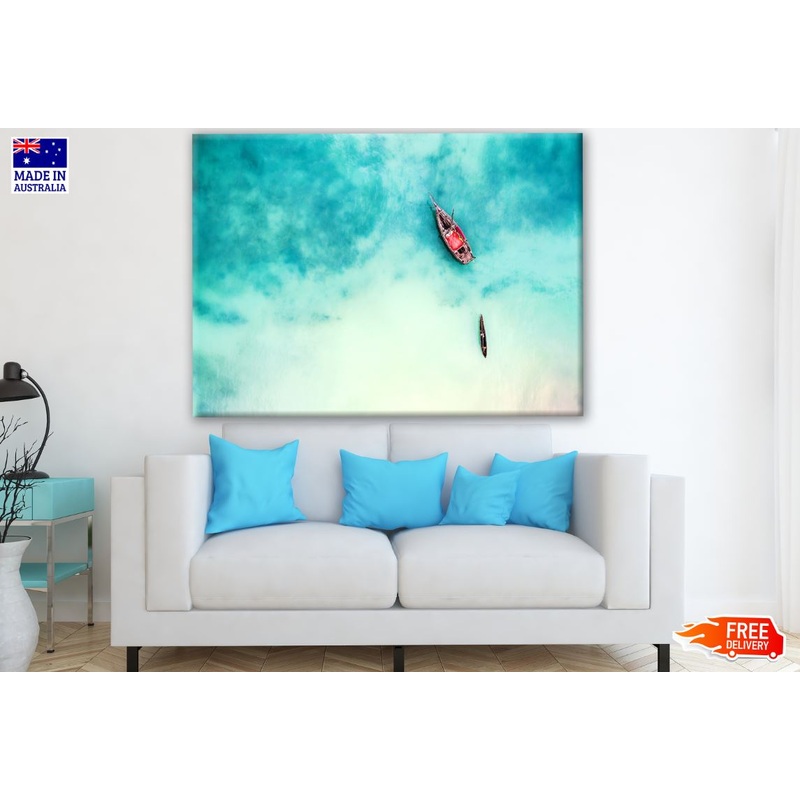 Boat & Ship in Beautiful Ocean near an Island Photograph Print 100% Australian Made