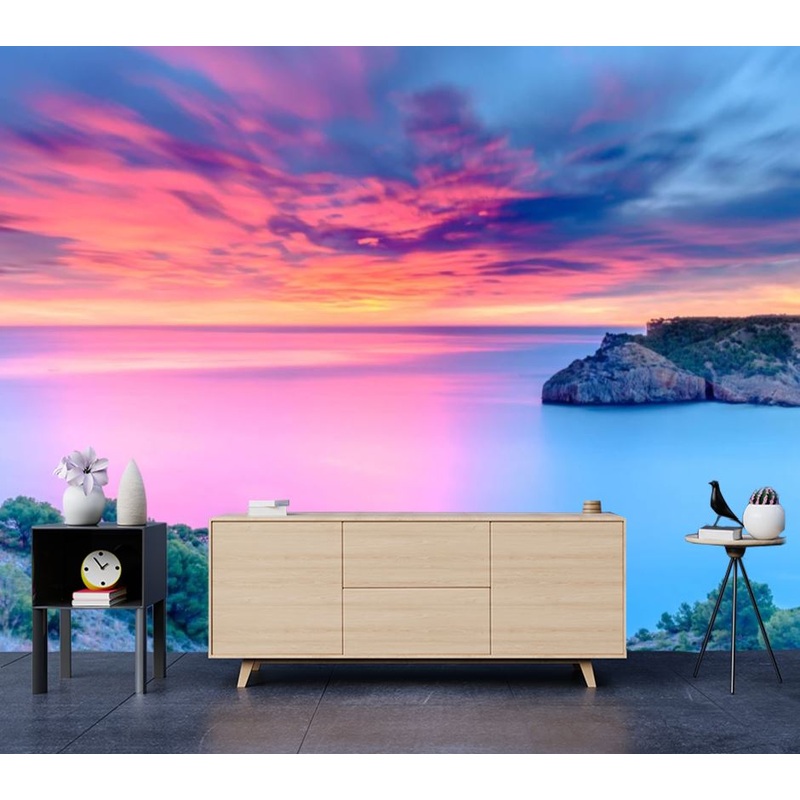 Wallpaper Murals Peel and Stick Removable Beach & Pink Sky High Quality