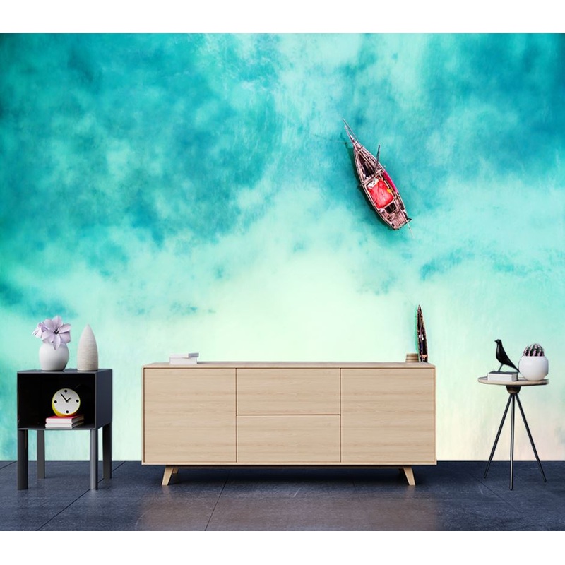 Wallpaper Murals Peel and Stick Removable Boat on Beach Aerial View High Quality