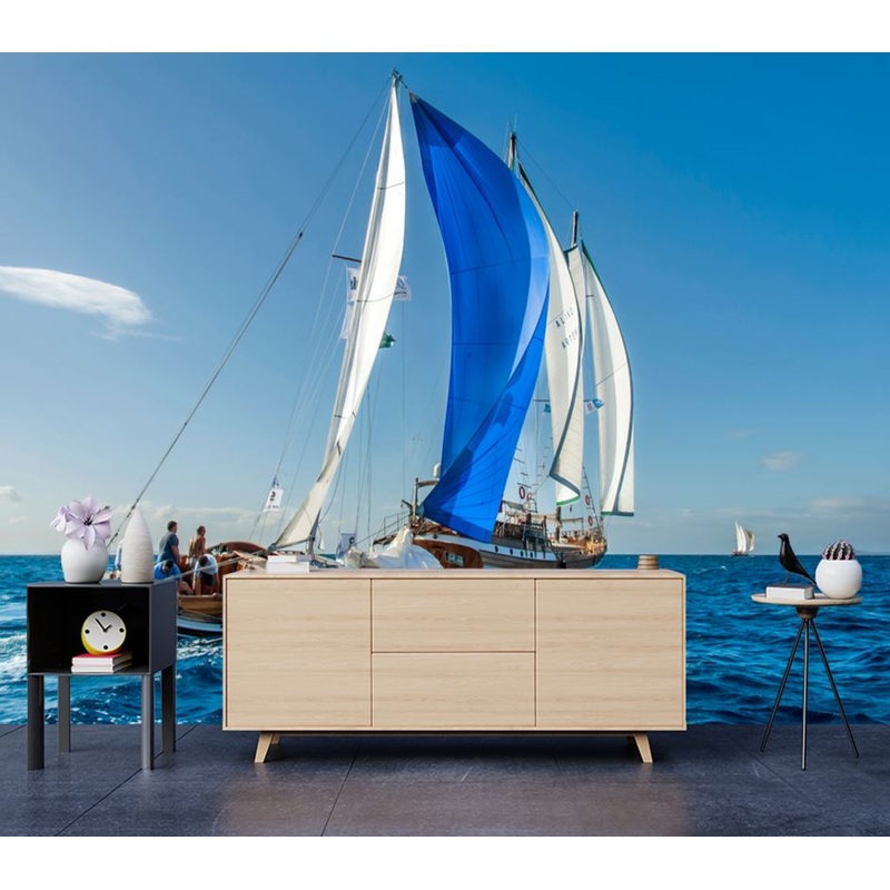 Wallpaper Murals Peel and Stick Removable Boat Sailing on Beach Photograph High Quality