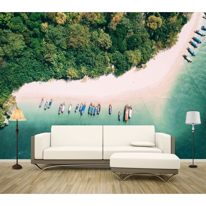 Wallpaper Murals Peel and Stick Removable Boats on Beach Aerial View Photograph High Quality