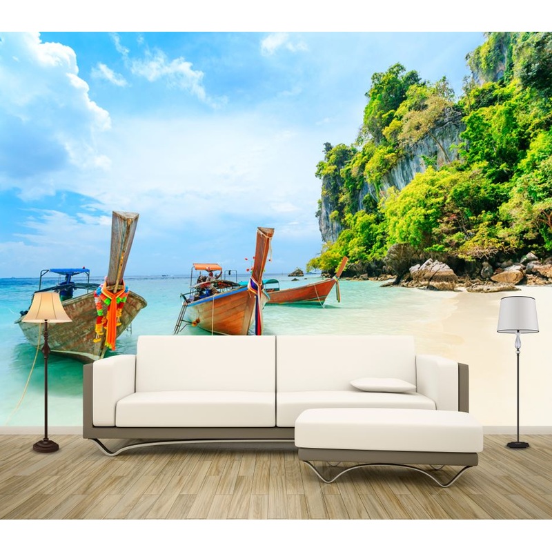 Wallpaper Murals Peel and Stick Removable Boats on Sea near Shore Photograph High Quality