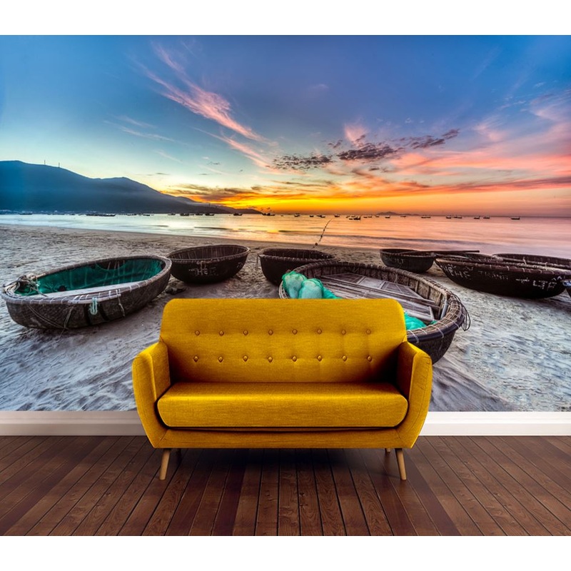 Wallpaper Murals Peel and Stick Removable Fish Nets on Sea Shore High Quality