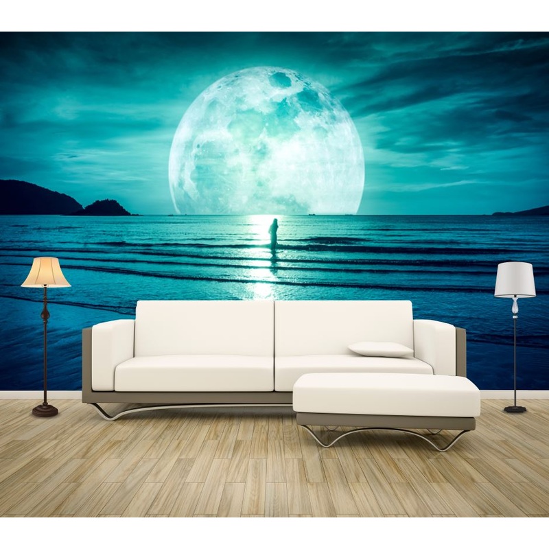 Wallpaper Murals Peel and Stick Removable Moon & Beach High Quality