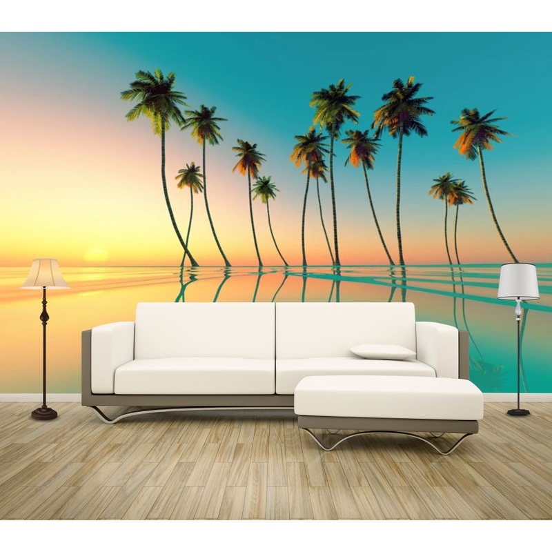 Wallpaper Murals Peel and Stick Removable Palm Tree with Beach & Pool View High Quality