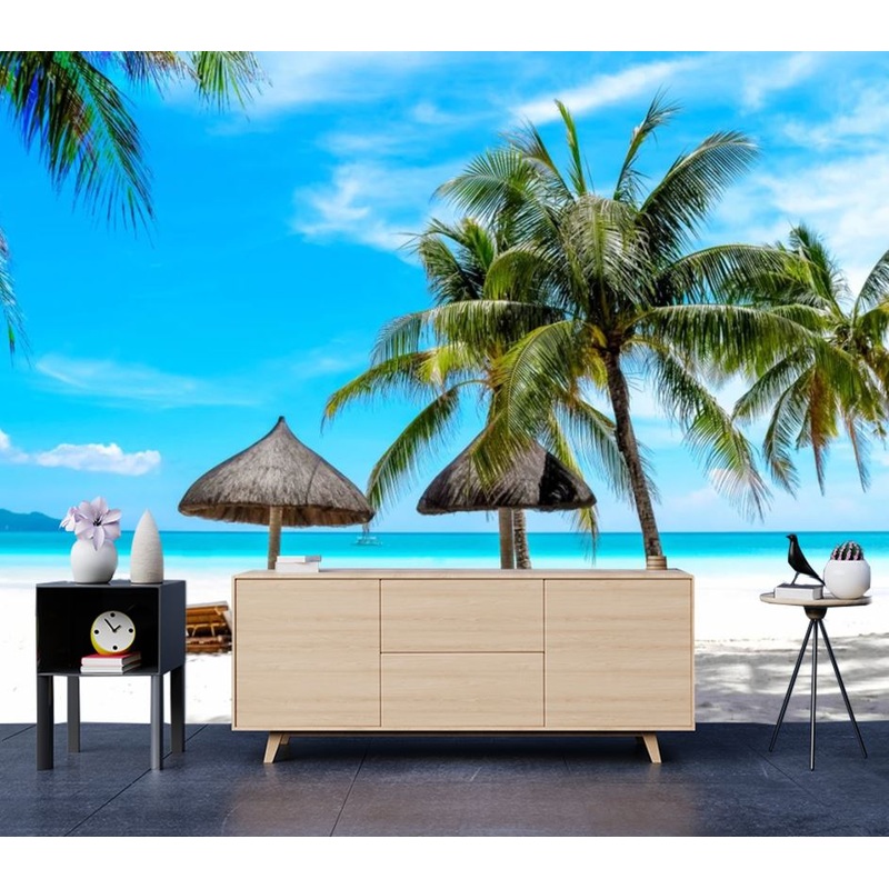 Wallpaper Murals Peel and Stick Removable Palm Trees & Huts in Beach High Quality