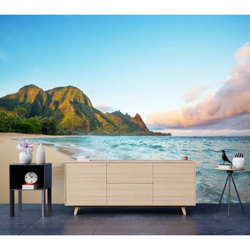 Wallpaper Murals Peel and Stick Removable Sea with Forest on Huge Rock High Quality