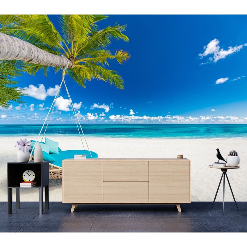 Wallpaper Murals Peel and Stick Removable Stunning Beach View with a Hammock Photograph High Quality