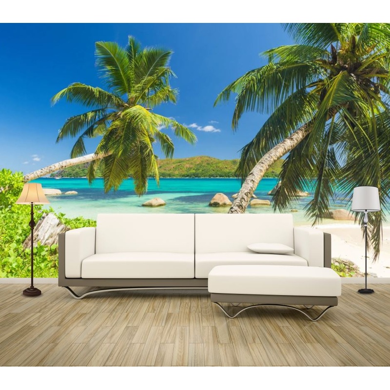 Wallpaper Murals Peel and Stick Removable Stunning Beach View with Rocks High Quality