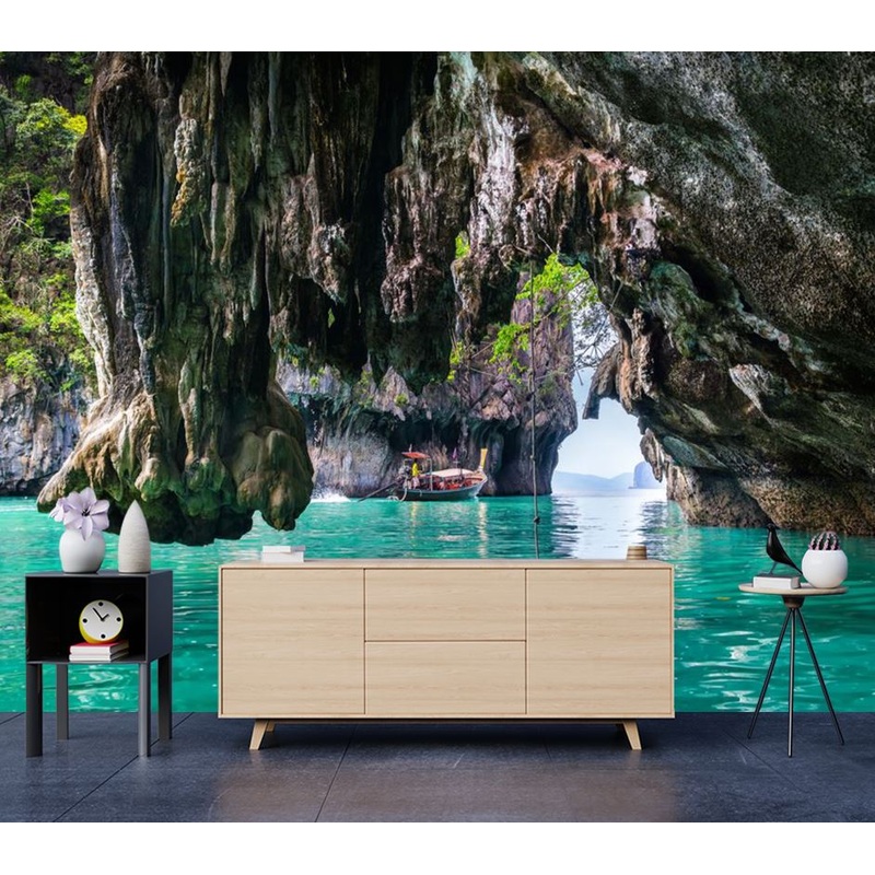 Wallpaper Murals Peel and Stick Removable Stunning Cave & River High Quality