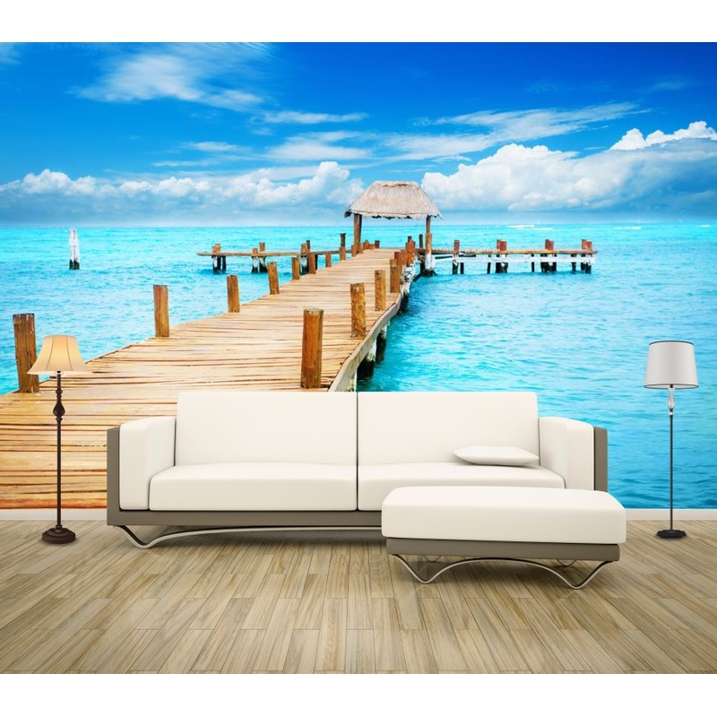Wallpaper Murals Peel and Stick Removable Stunning Resort on Wooden Pier Over the Beach High Quality