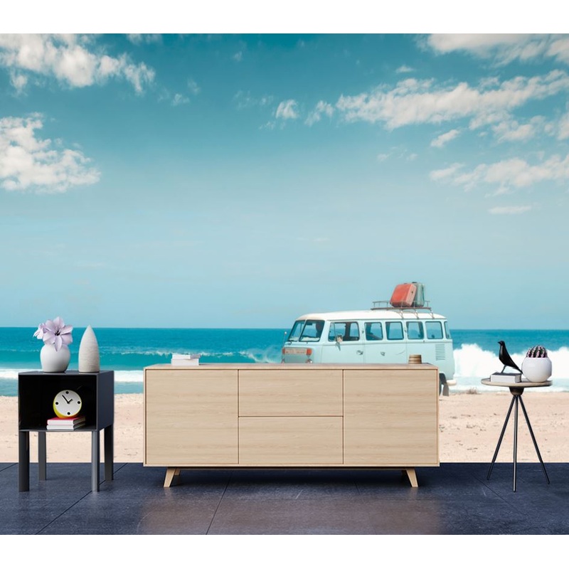 Wallpaper Murals Peel and Stick Removable Volkswagen Van on the Sea Shore High Quality