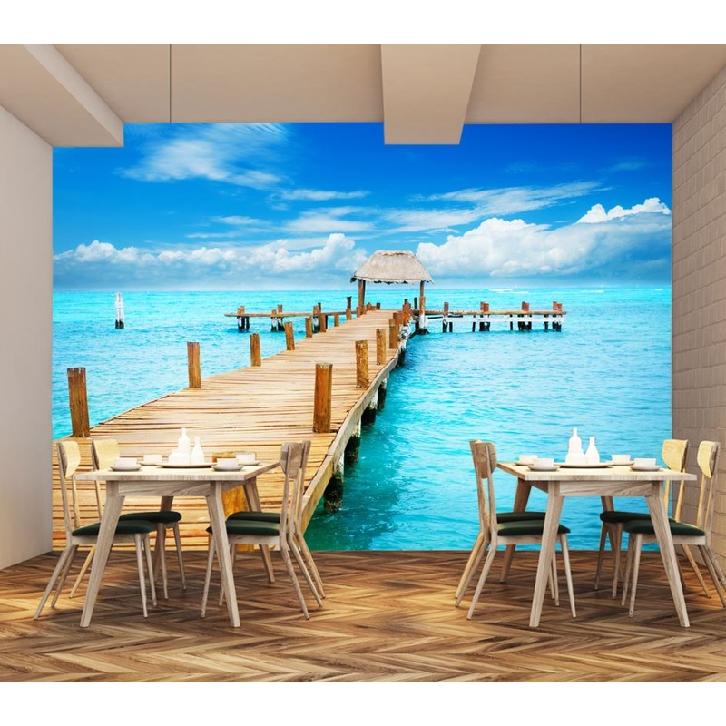 Wallpaper Murals Peel and Stick Removable Wooden Pier & Beach High Quality