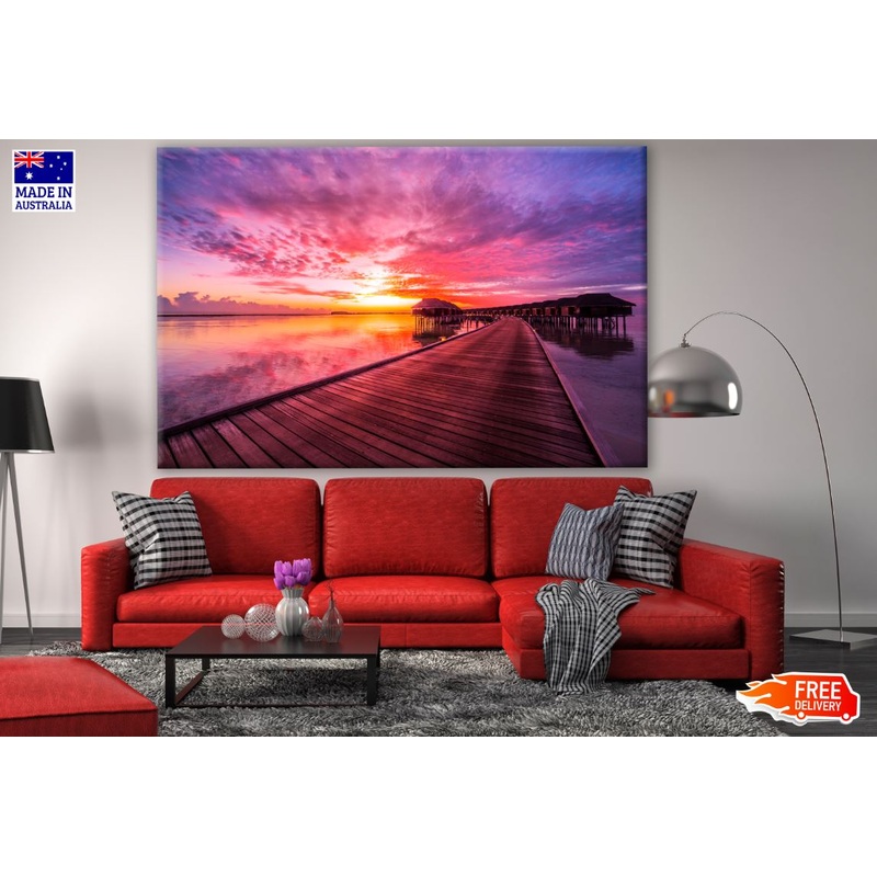 Wooden Pier & Beach View at Sunset Photograph Print 100% Australian Made