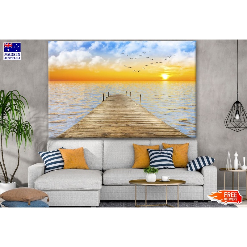 Wooden Pier Over Beach at Sunset Photograph Print 100% Australian Made