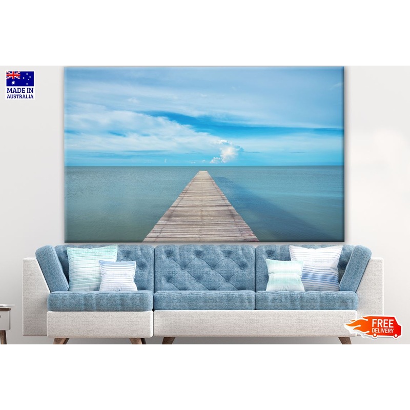 Wooden Pier Over Blue Beach Scenery Photograph Print 100% Australian Made