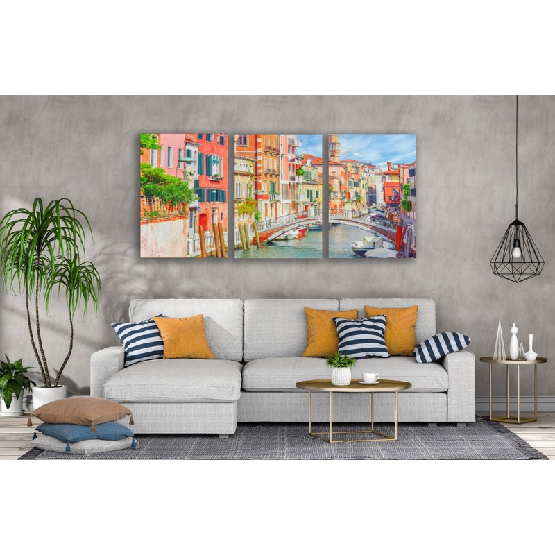 3 Set of Colorful Buildings & Canal Photograph High Quality Print 100% Australian Made Wall Canvas Ready to Hang