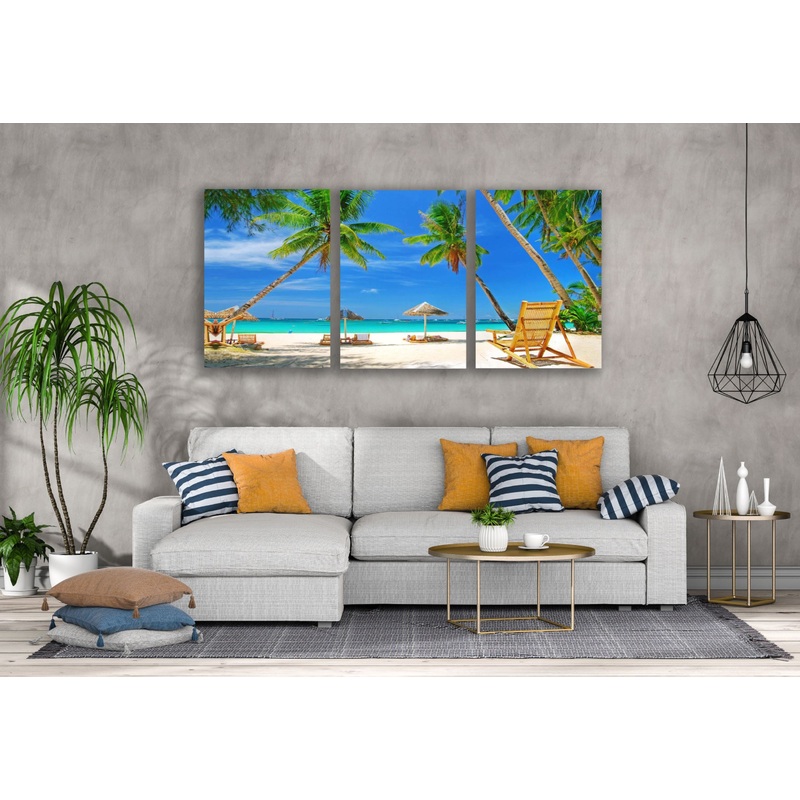 3 Set of Sea & Chairs with Hut Photograph High Quality Print 100% Australian Made Wall Canvas Ready to Hang