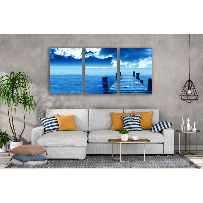 3 Set of Wooden Pier Over Beach View Photograph High Quality Print 100% Australian Made Wall Canvas Ready to Hang