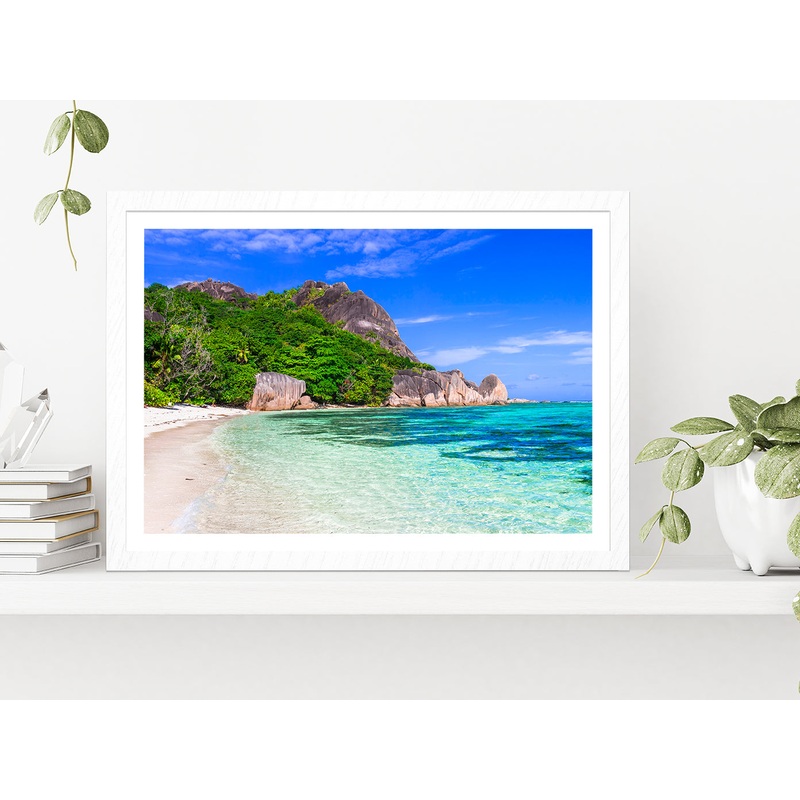 Tropical Beach & Seychelles  Glass Framed Wall Art, Ready to Hang Quality Print