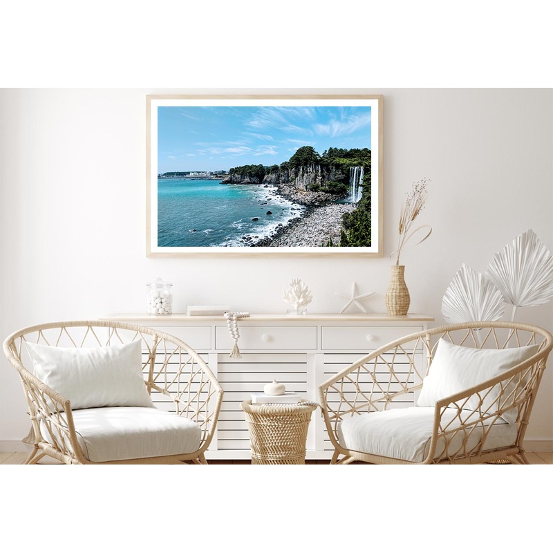 Waterfall At Jeju Beach Blue Sky Home Decor Premium Quality Poster Print Choose Your Sizes