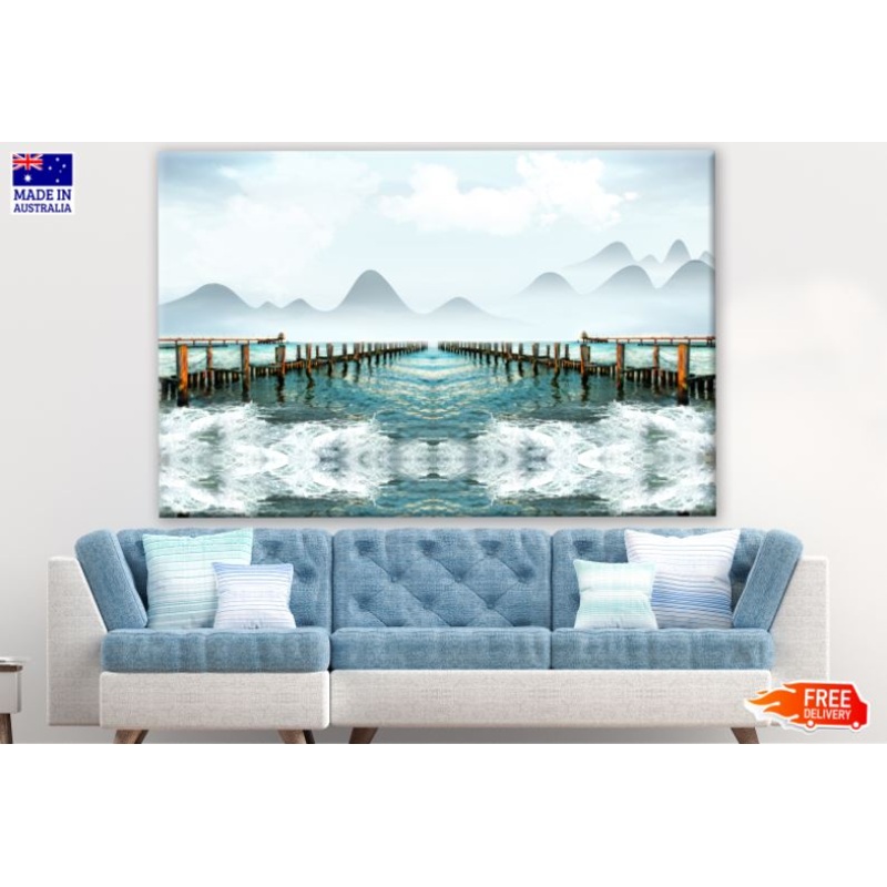 Wooden Piers Over Sea Scenery Photograph Print 100% Australian Made