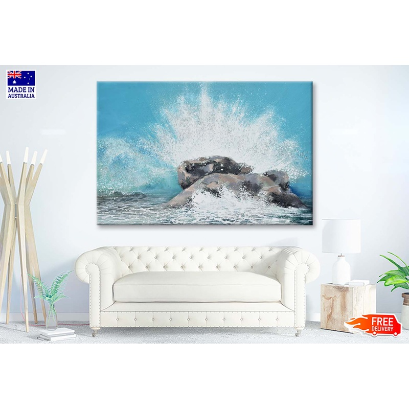 A Seaside, Waves, Rocks, Painting Wall Art Limited Edition High Quality Print