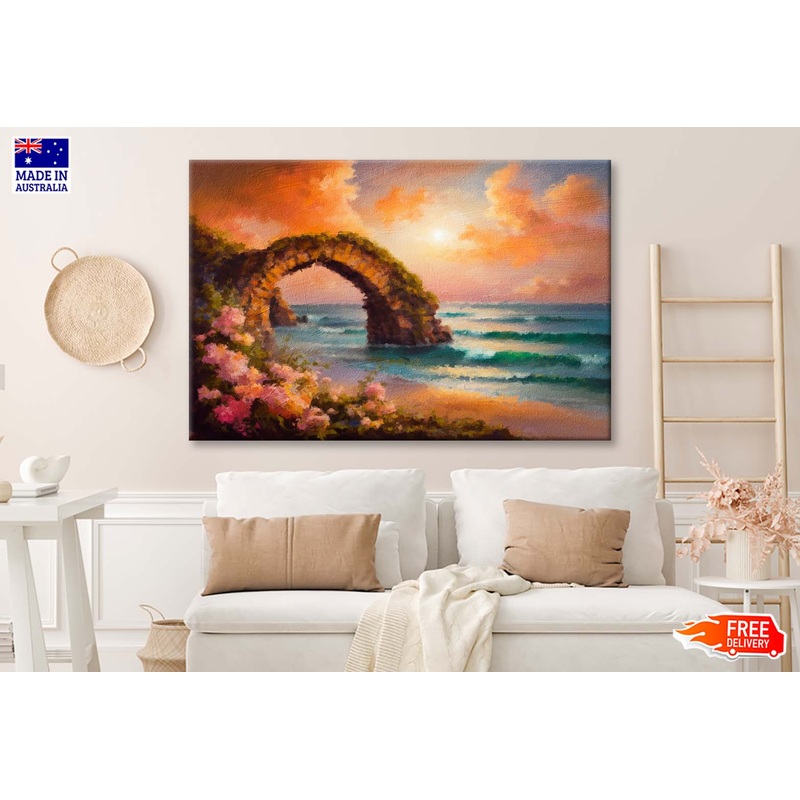 Arch near The Sea, Flowers Wall Art Limited Edition High Quality Print