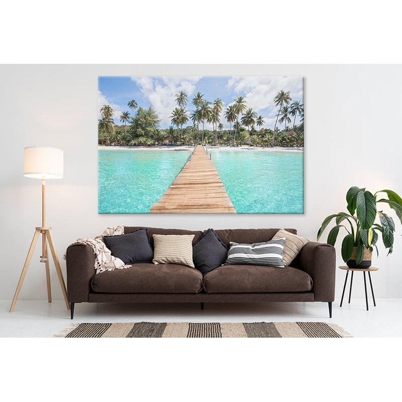 Turquoise Water Pier and Palm Trees Print 100% Australian Made