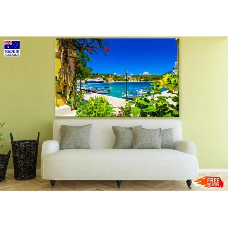 Village Near Stunning Sea & Boats View Photograph Print 100% Australian Made
