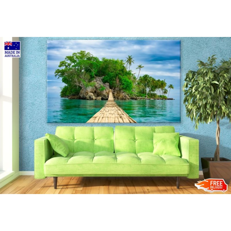 Wooden Bridge to Island Over Sea Photograph Print 100% Australian Made