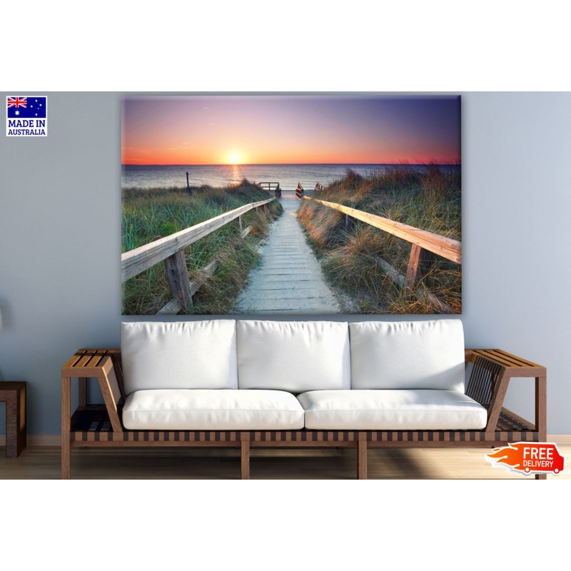 Wooden Path to Beach at Sunset Photograph Print 100% Australian Made