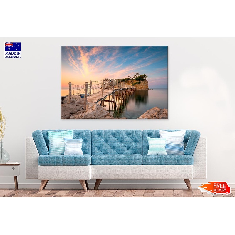 Wooden Pier With Sea Clifs Island Print 100% Australian Made