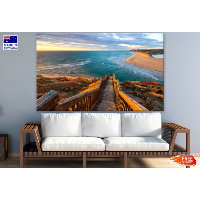Wooden Stairs to Sea Sunset Photograph Print 100% Australian Made