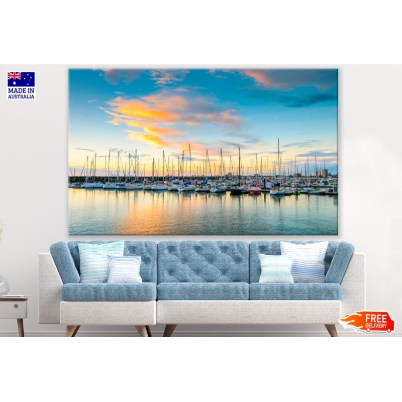 Yachts Anchored in Bay Scenery Photograph Print 100% Australian Made
