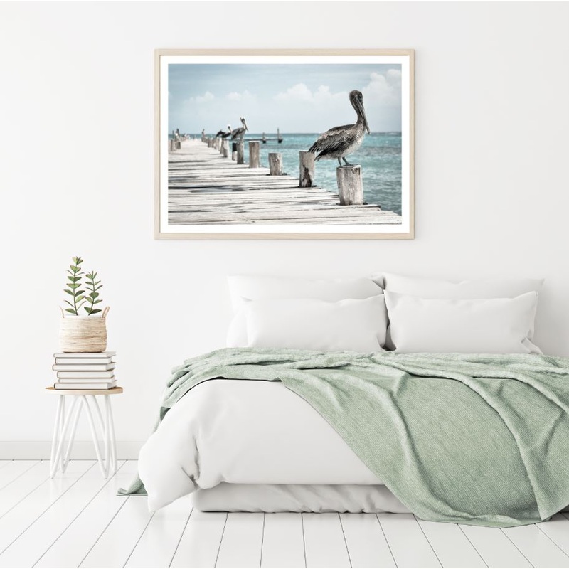 Birds on Wooden Pier Over Sea Home Decor Premium Quality Poster Print Choose Your Sizes