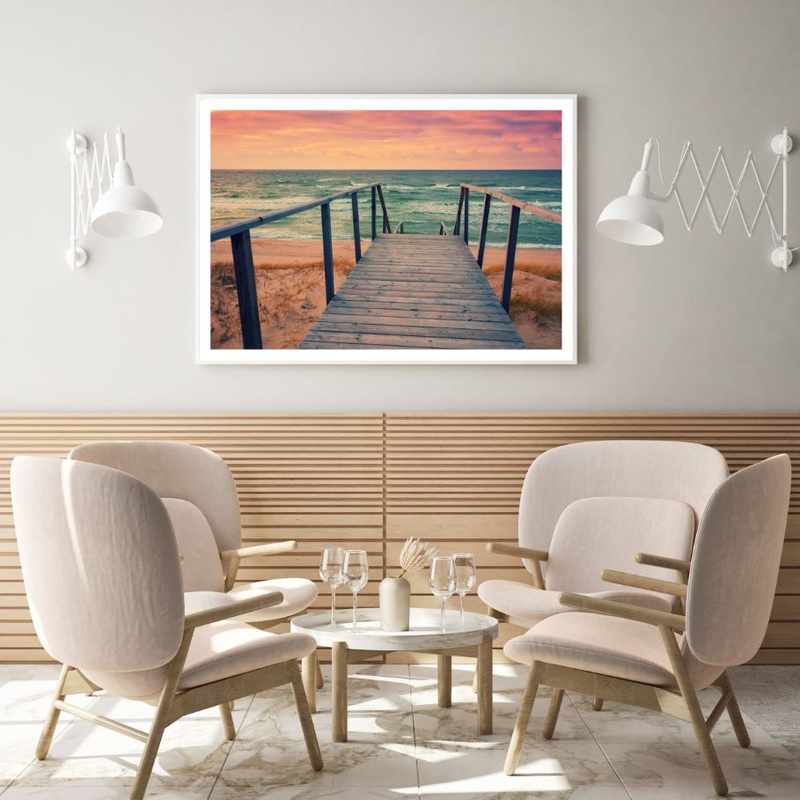 Wooden Bridge on Beach   Photograph Home Decor Premium Quality Poster Print Choose Your Sizes
