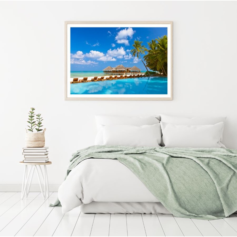 Beach Hut Pool & Sea Scenery View Home Decor Premium Quality Poster Print Choose Your Sizes