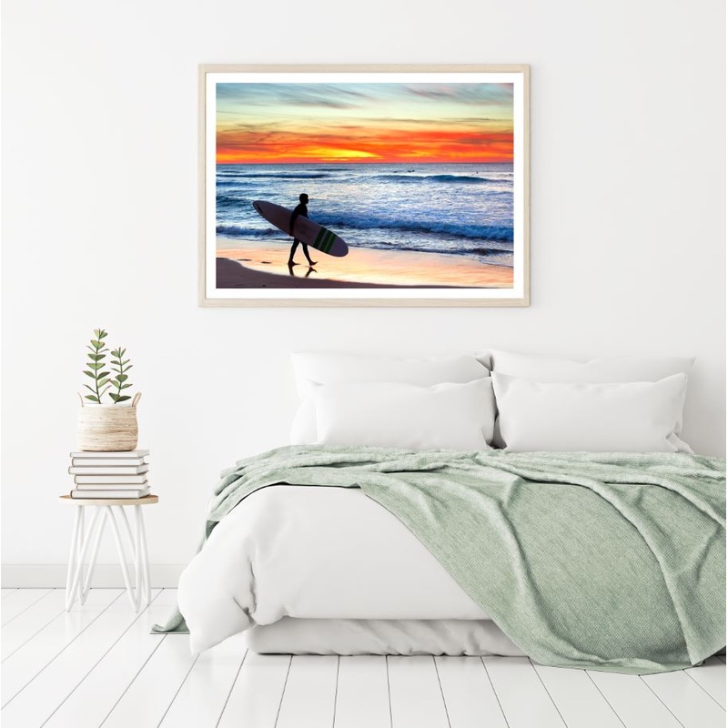 Surfer on Sea Shore at Sunset Home Decor Premium Quality Poster Print Choose Your Sizes