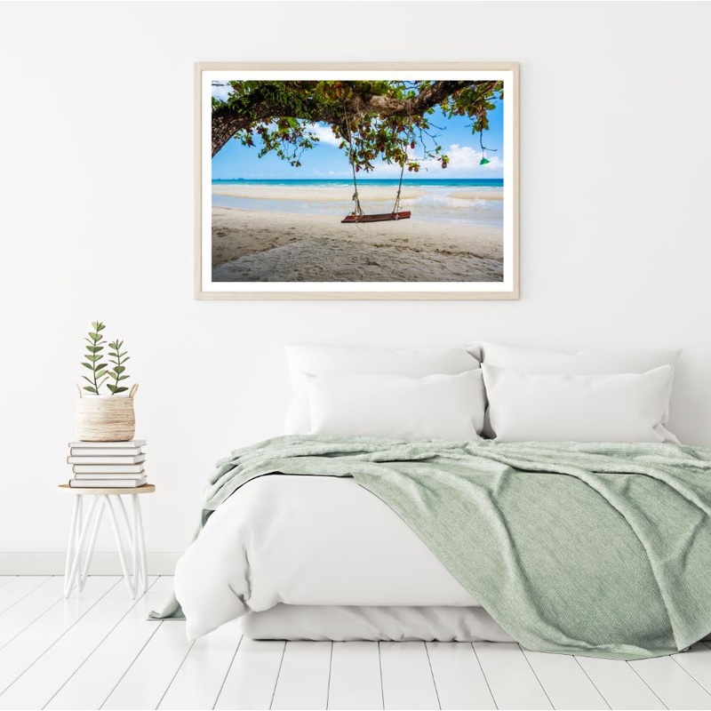 Swing on Tree at Sea Shore View Home Decor Premium Quality Poster Print Choose Your Sizes