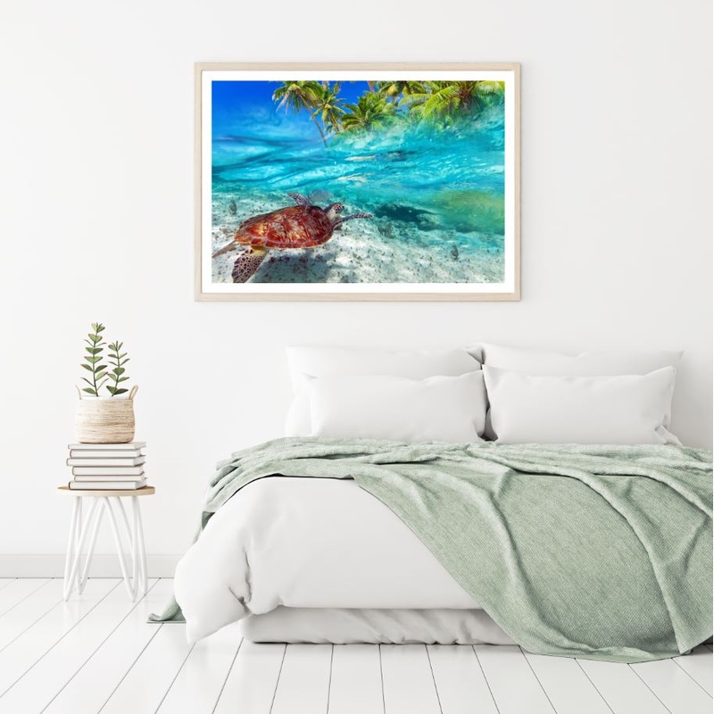 Turtle in Sea View Photograph Home Decor Premium Quality Poster Print Choose Your Sizes